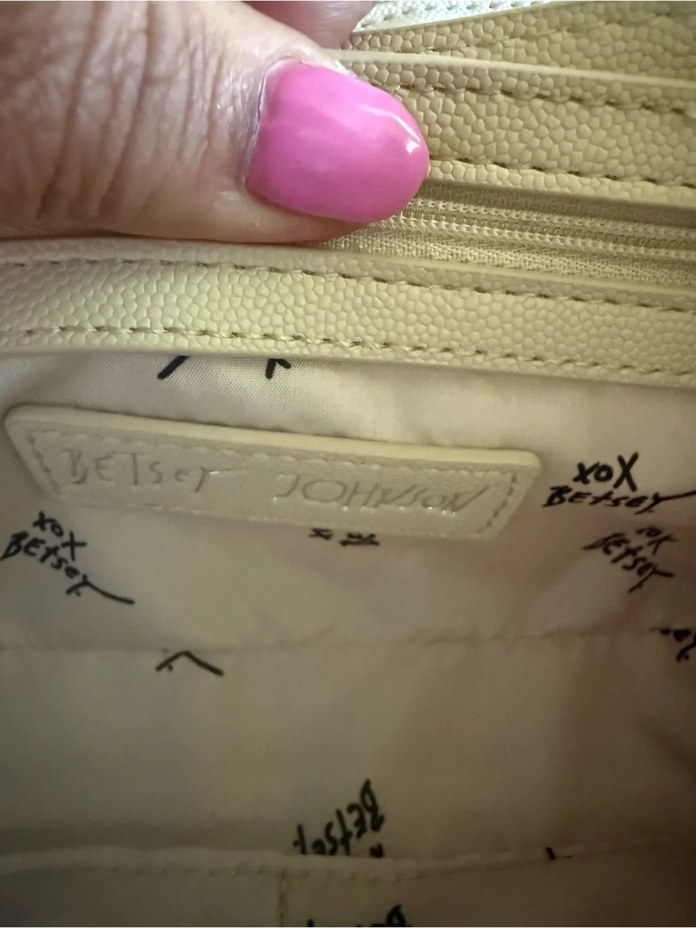 Betsey Johnson Cream Shoulder Bag with Stud & Buckle Detail